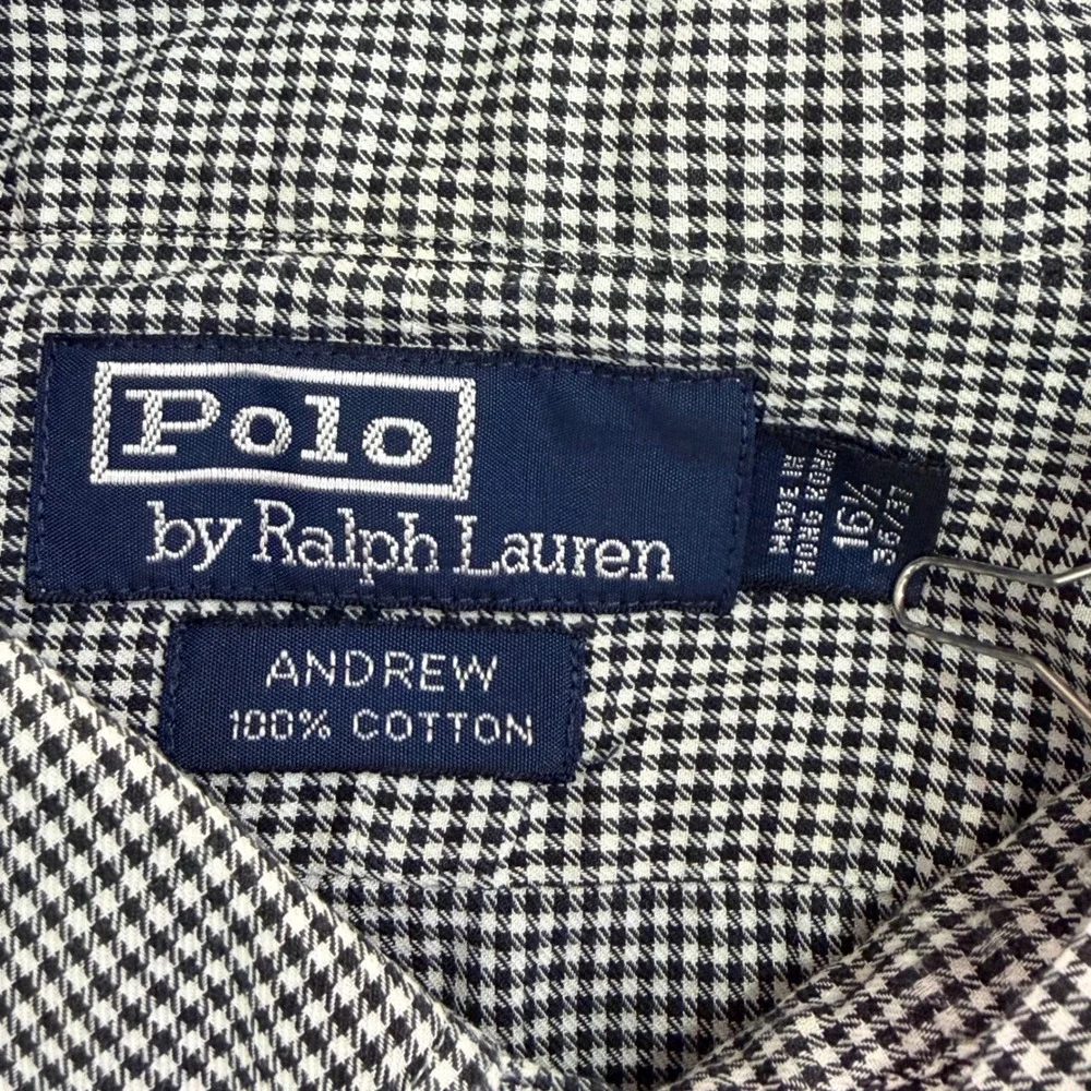 Polo Ralph Lauren Andrew Button Down Men 16.5 XL Black White Check‎ Cotton Shirt